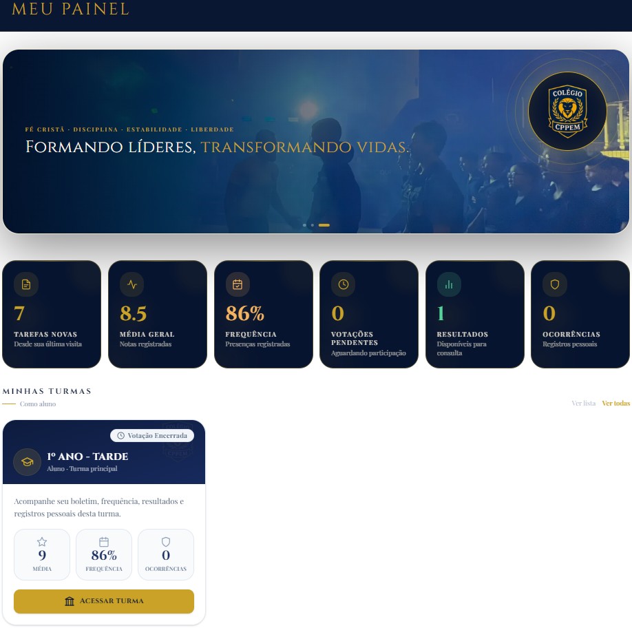 Print real do painel do aluno no sistema escolar CPPEM