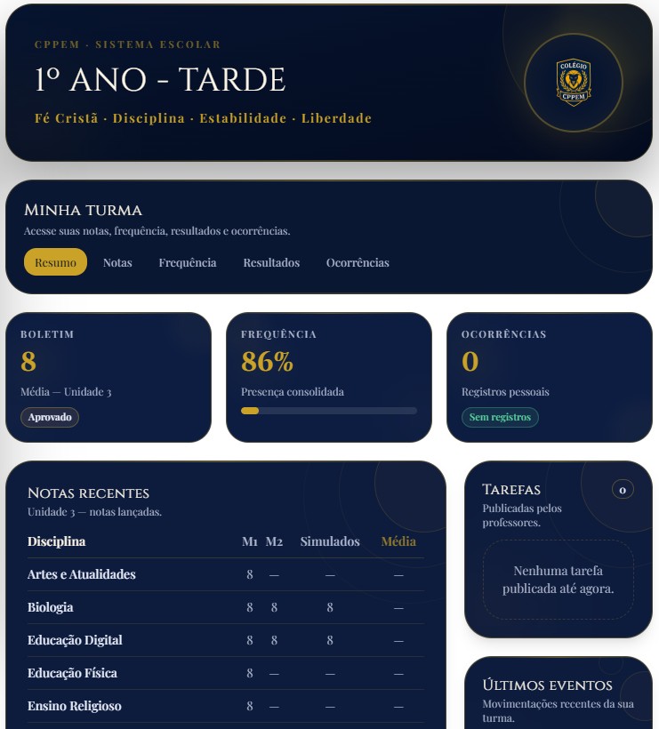 Print real da página da turma no sistema escolar CPPEM